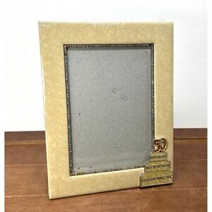 Russ 50th Anniversary Enamel Metal 5x7‎ Photo Frame, Birthday Cake, Vintage
